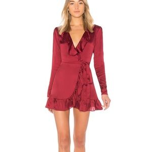 Lovers + Friends x Revolve Flynn Mini Dress Burgundy Red Ruffle Wrap Size Small